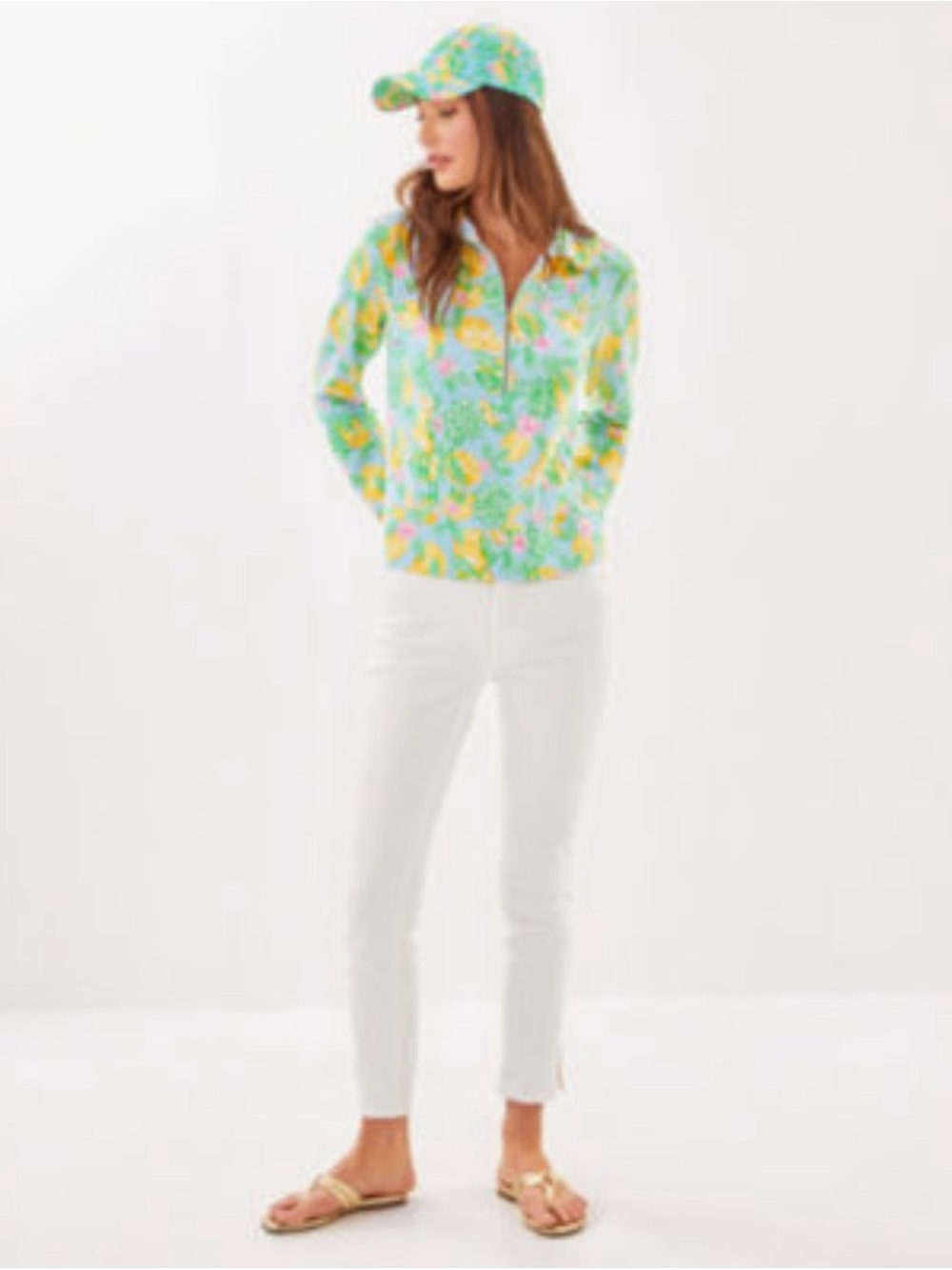 Lilly Pulitzer UPF 50+ Eleni Popover – XL Blue Grotto Make Lemonade VGUC